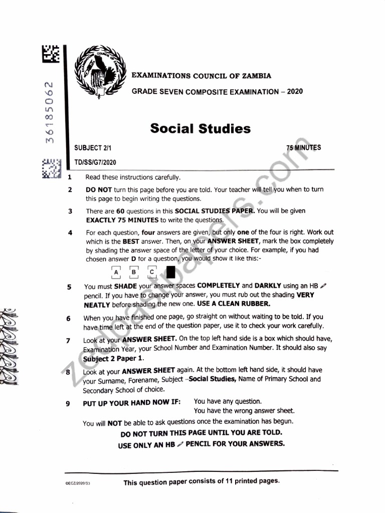 Social Studies 2020 (G7) PDF Zambia