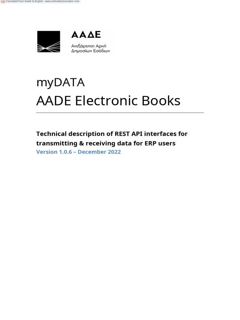 myDATA REST API Documentation v1.0.6 | PDF | Xml | Representational ...