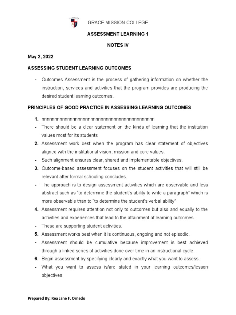 Assessing Student Learning Outcomes | PDF | Educational Assessment ...