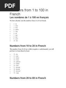 Numbers From 1 To 100 in French