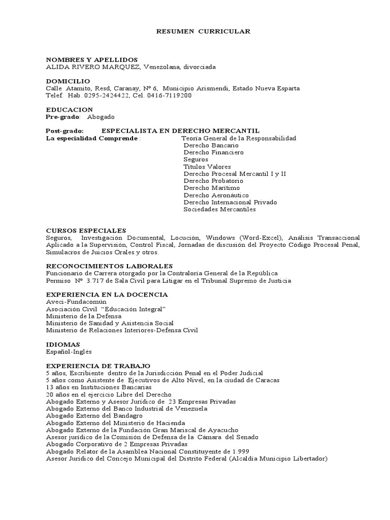 Resumen Curricular PDF Venezuela - 1690025082