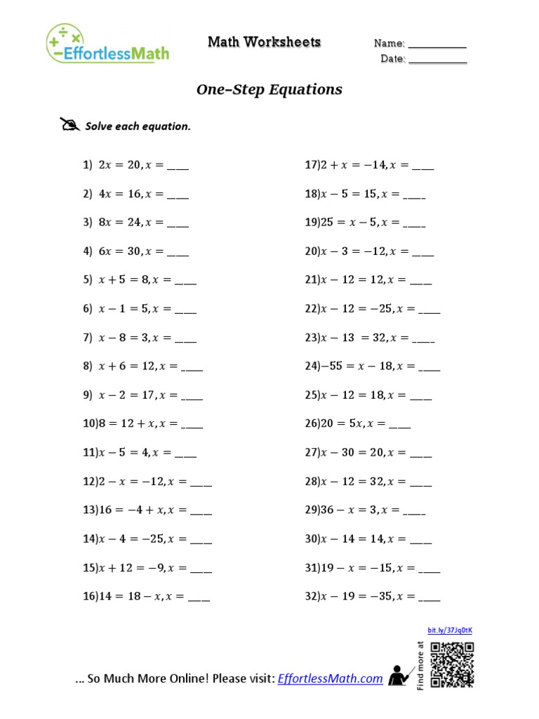 One Step Equations PDF Mathematics