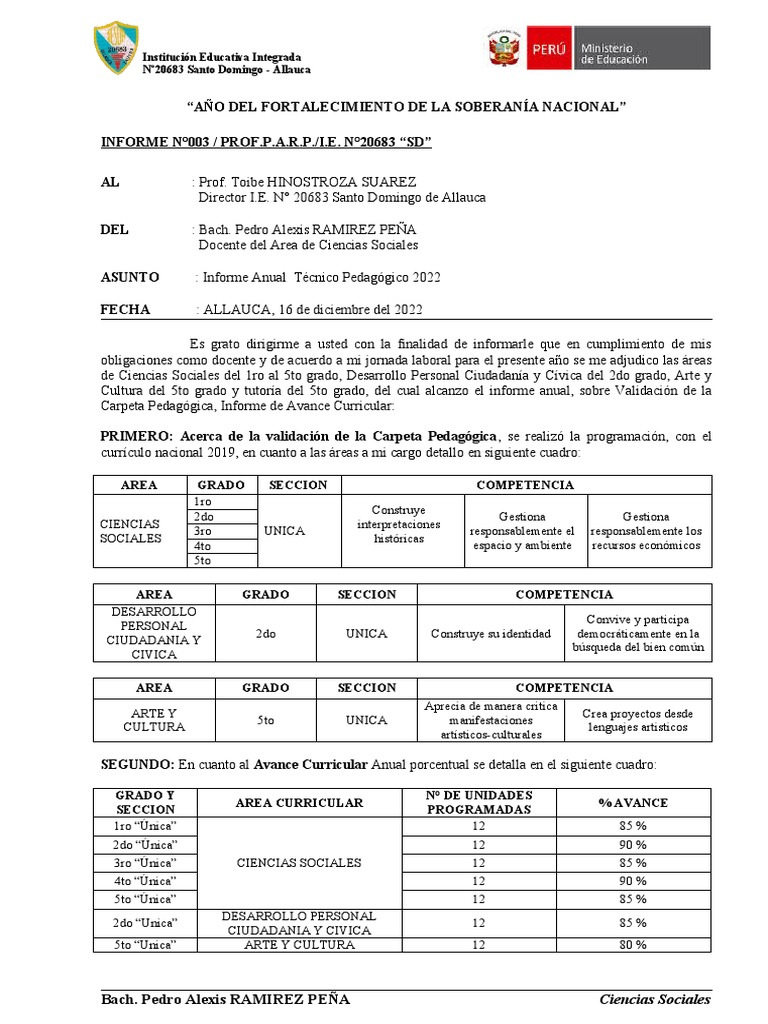 Informe Anual Técnico Pedagógico 2022 | PDF | Democracia | Ideologías ...
