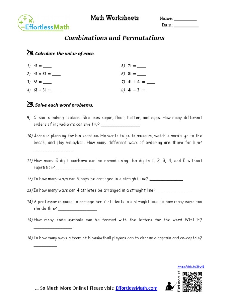 Combinations and Permutations PDF Discrete Mathematics Mathematics