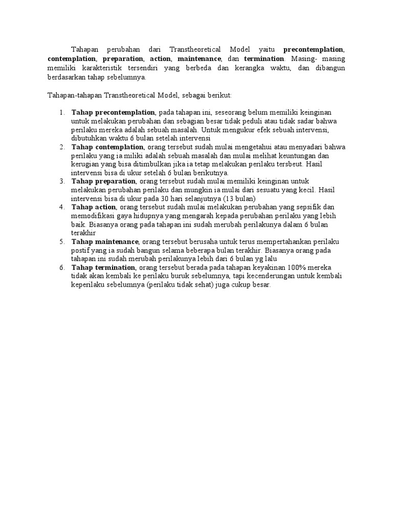 Tahapan Transtheoretical Model Perubahan | PDF