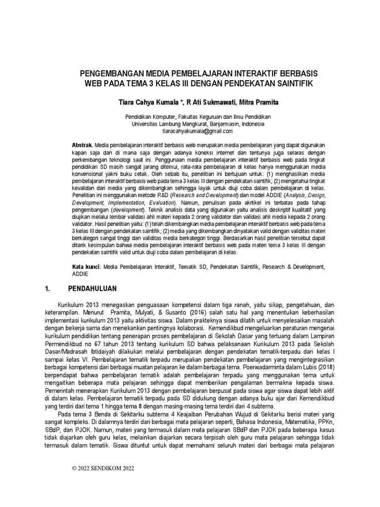 Pengembangan Media Pembelajaran Berbasis Web Pada Tema 3 Kelas III ...