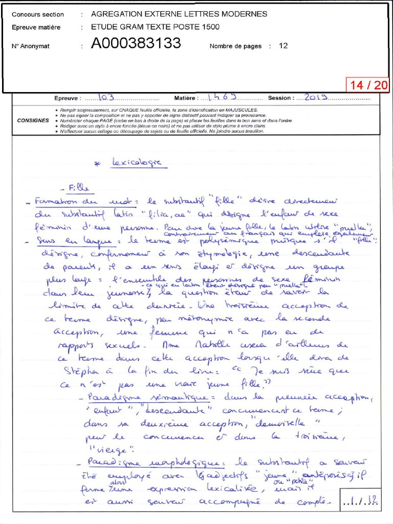 CopieAfAgregation Externe Lettres ModernesEtude Gram Texte Poste 1500 PDF
