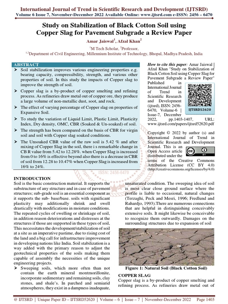 Study On Stabilization of Black Cotton Soil Using Copper Slag For ...