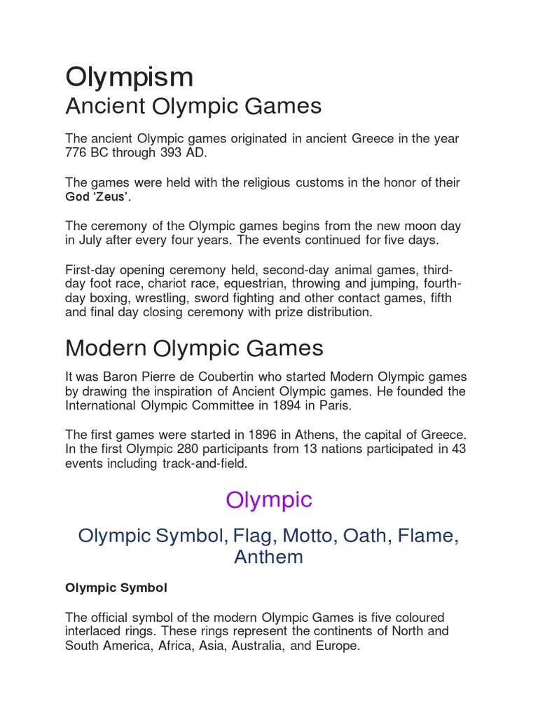 Overview of Olympism and Olympic Games | PDF | Flexibility (Anatomy ...