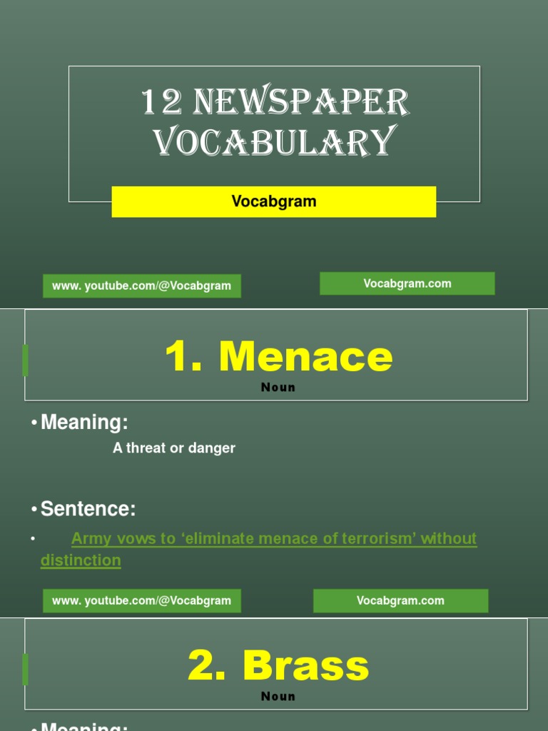Newspaper Vocabulary Words Menace Terrorism PDF Noun Sentence