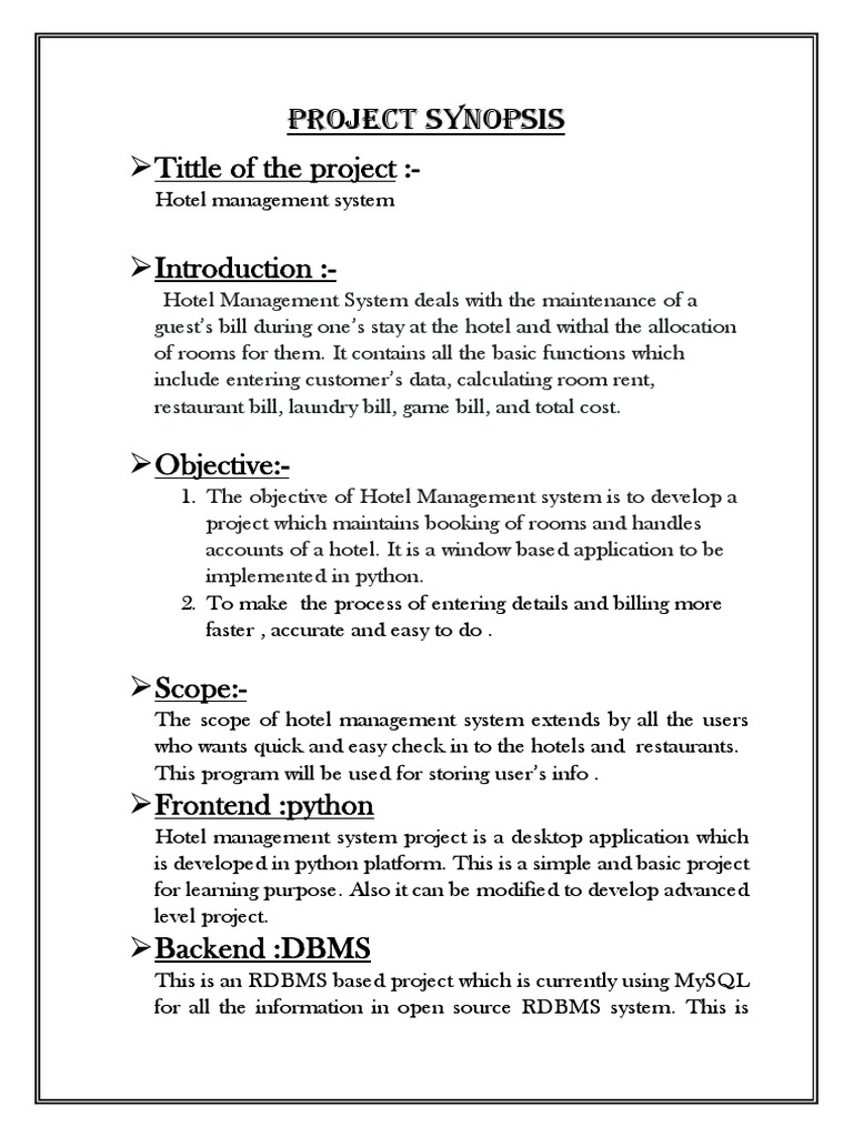 Hotel Management System in Python | PDF