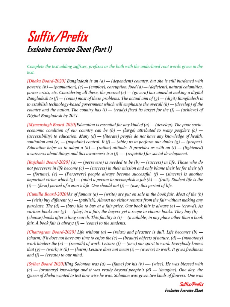 Complete The Text Adding Suffixes and Suffixes (Questions) | PDF ...