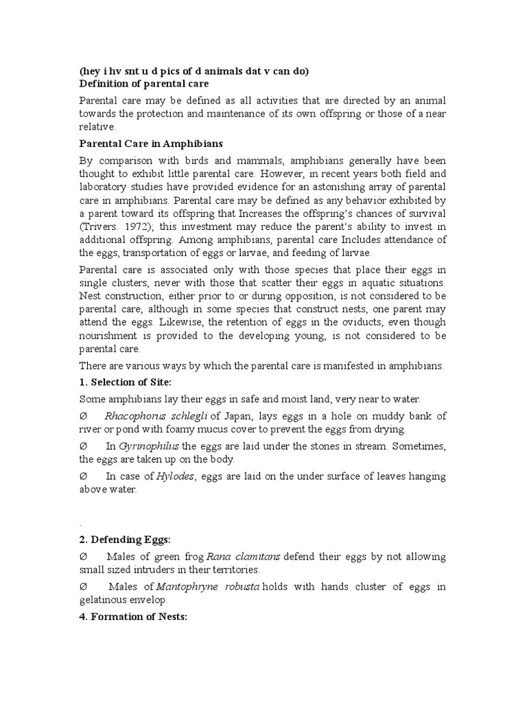Definition of Parental Care PDF Frog Egg