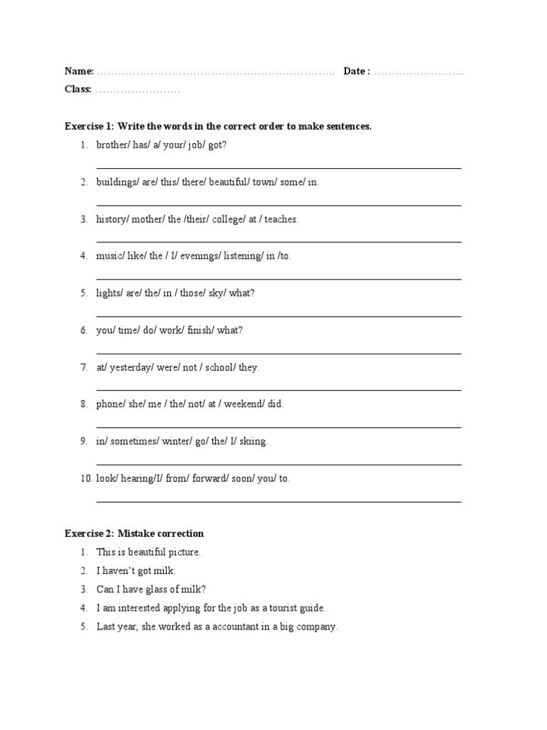 Worksheet On Rearranging Sentences
