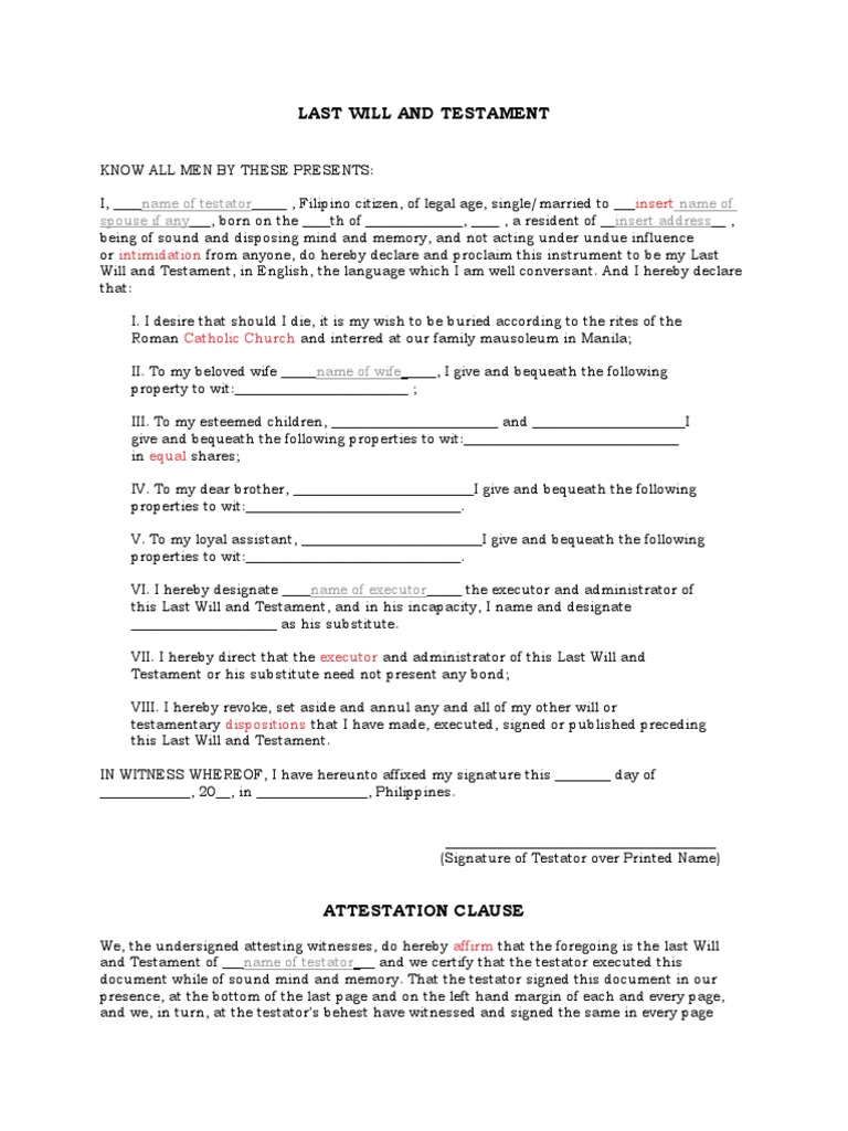 LAST WILL AND TESTAMENT | PDF | Will And Testament | Civil Law (Legal ...