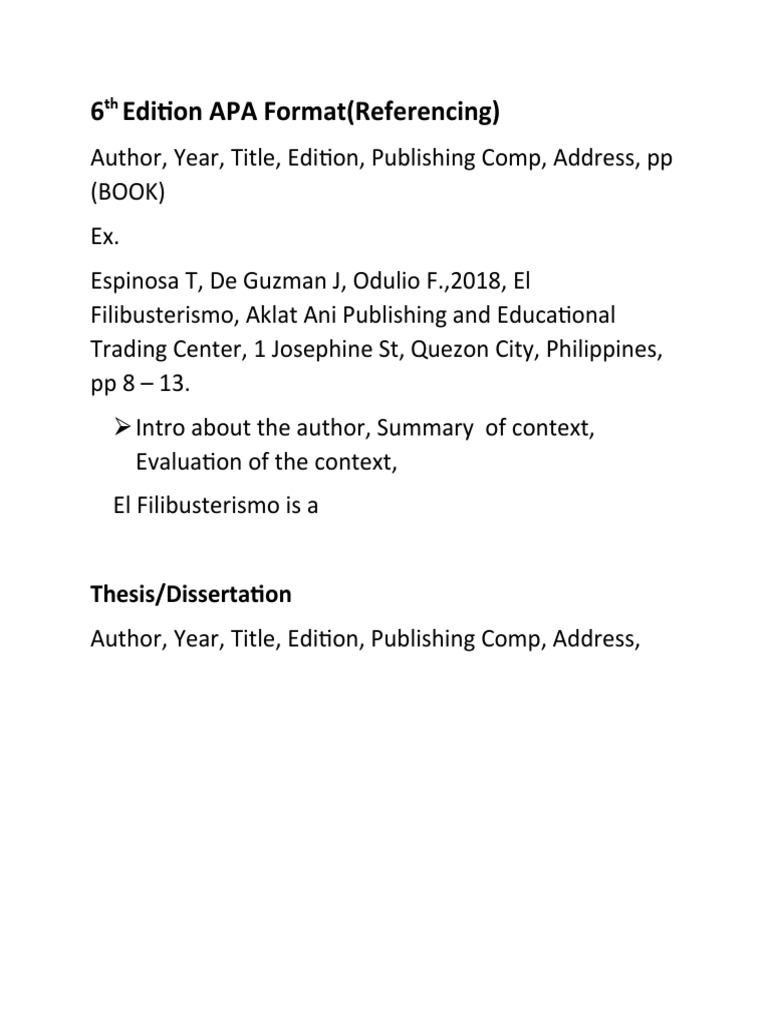 Referencing Styles: Guidelines for Citing Books and Theses in 6th ...