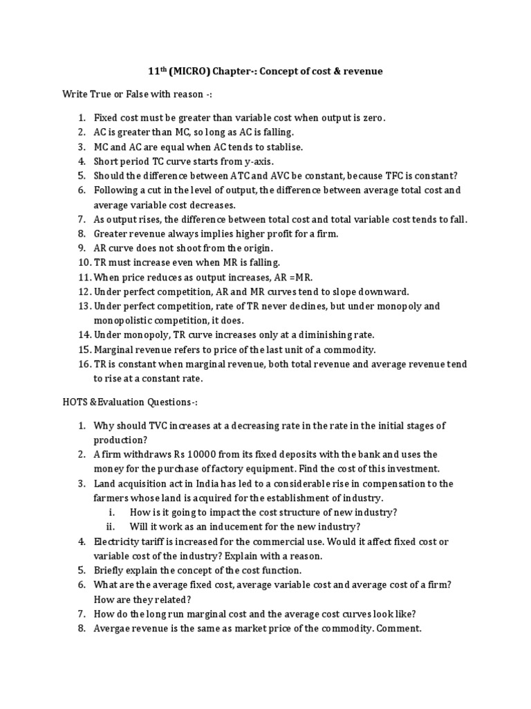 Cost and Revenue Concepts in Economics | PDF | Average Cost | Monopoly