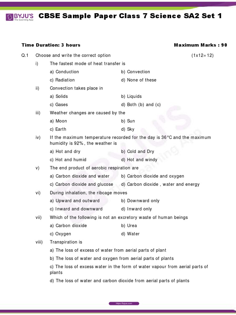 Class 7 Science Exam Prep | PDF | Water | Carbon Dioxide