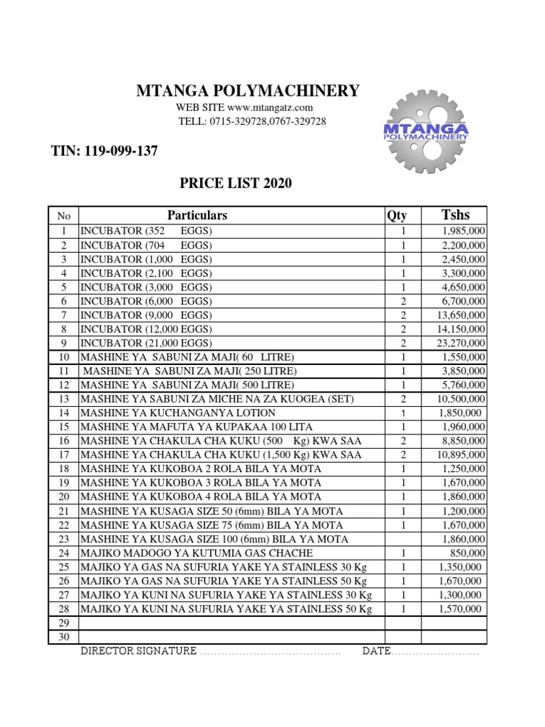 Price List 2020 PDF