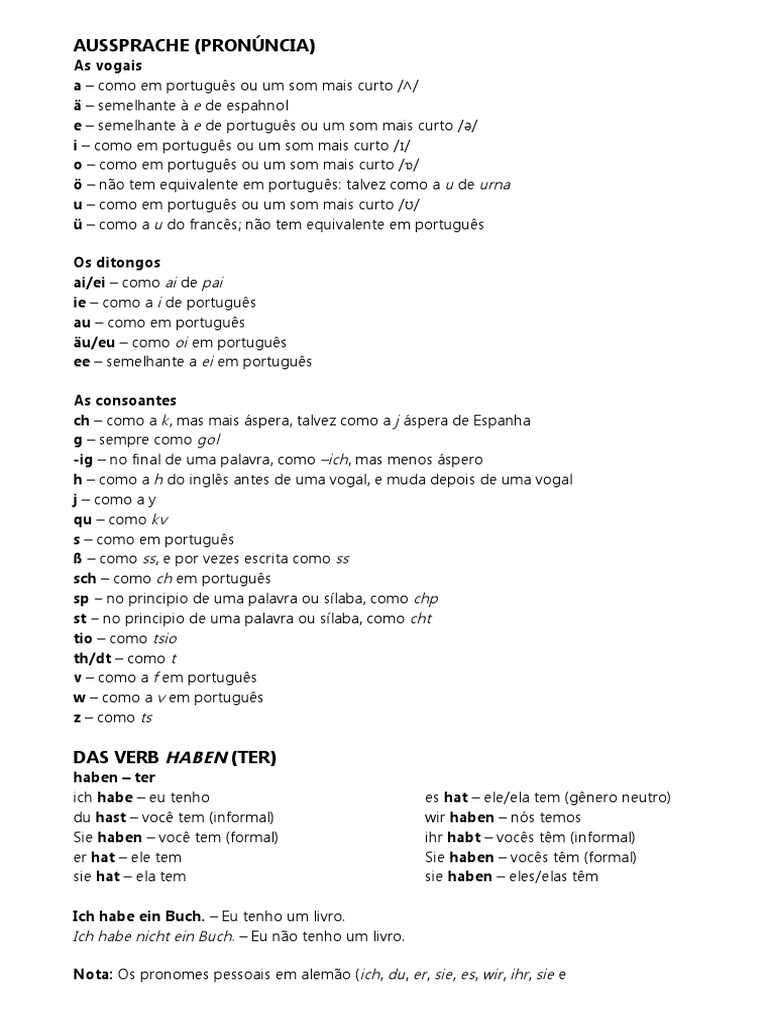 Pronúncia e Verbos em Alemão | PDF | Fruto do mar