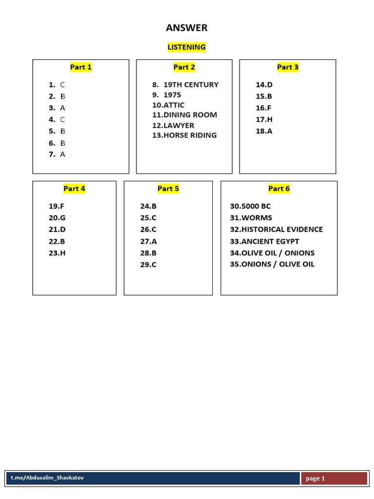 Listening and Reading Answers | PDF