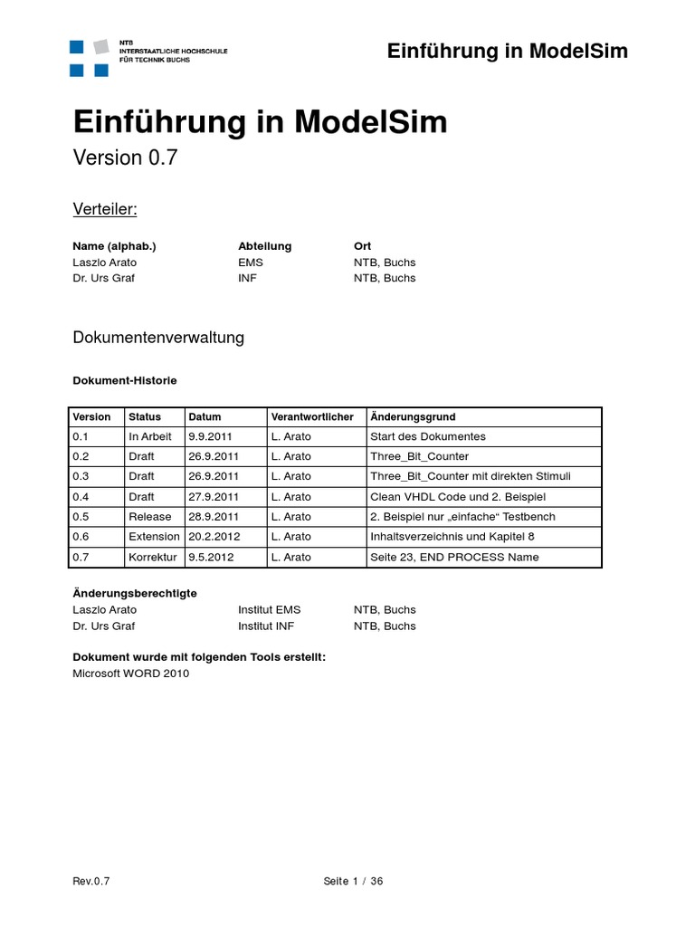 Einfuehrung in Modelsim v0.7 | PDF