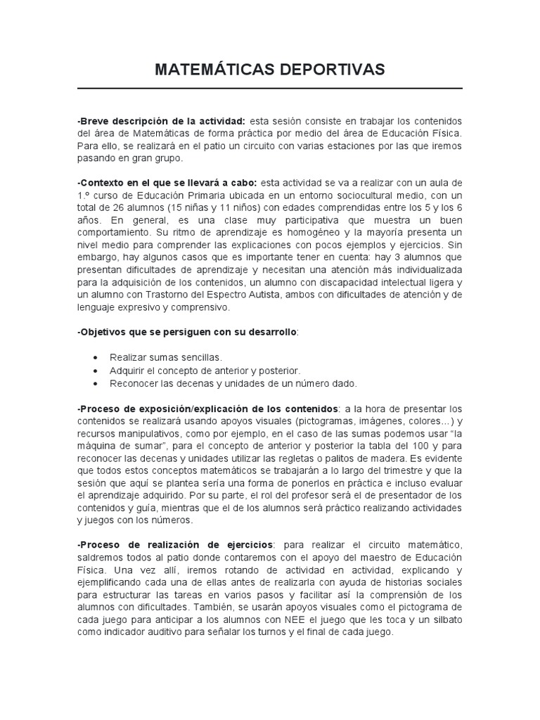 Matemáticas Deportivas | PDF | Aprendizaje | Salón de clases
