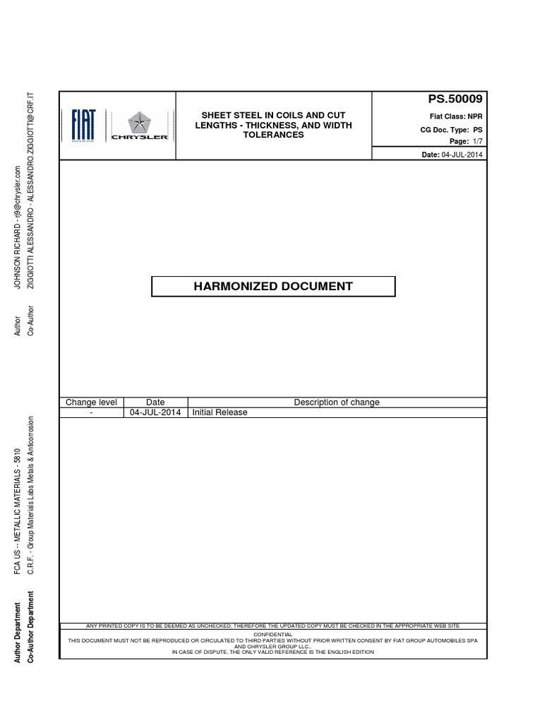 FCA - PS.50009 (2014) - Ex PS.5570 | PDF | Rolling (Metalworking ...
