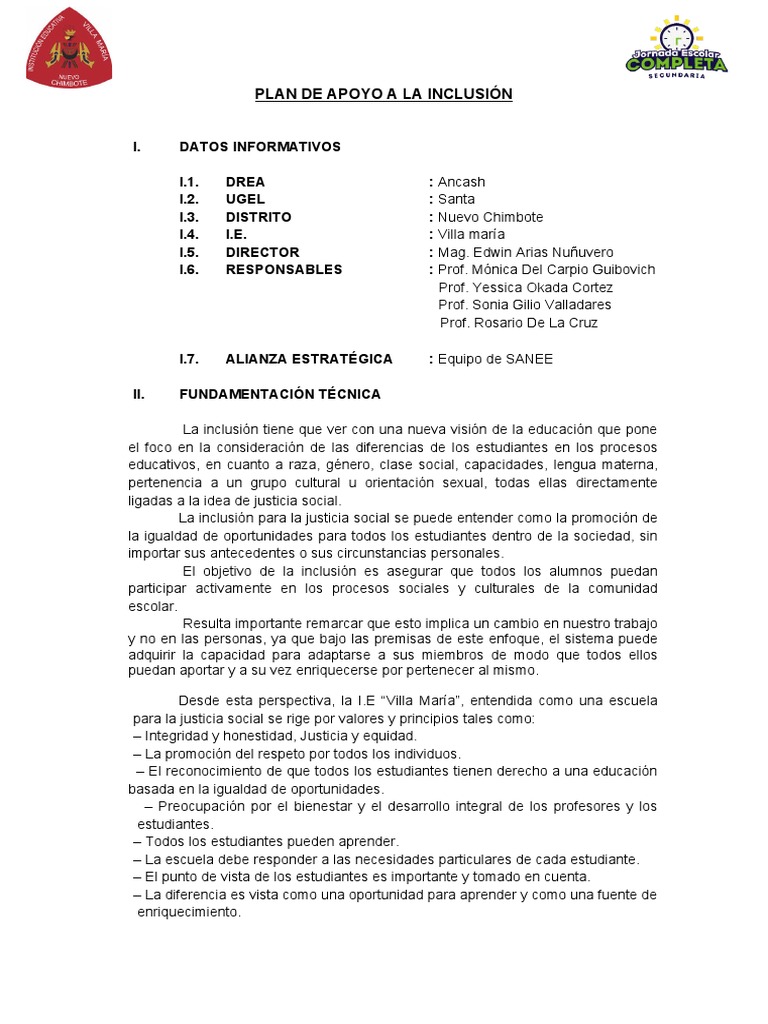Plan de Apoyo A La Inclusión 2022 | PDF | Inclusión (Educación) | Justicia