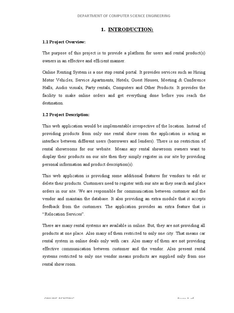 Online Rental System Project Synopsis PDF Information Technology