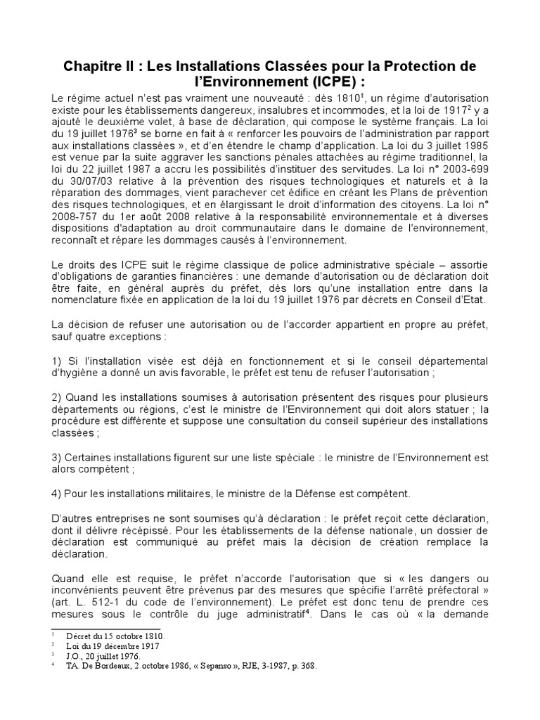 Installation Classée Pour La Protection de L'environnement | PDF ...