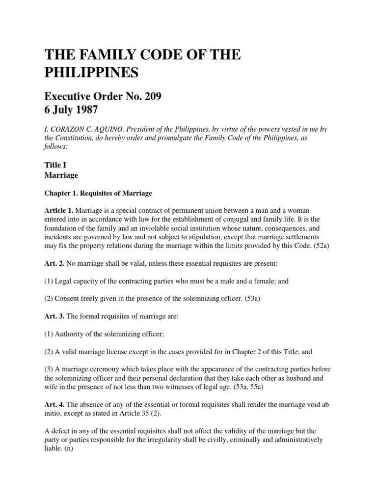 Family Code of the Philippines Overview | PDF | Annulment | Marriage