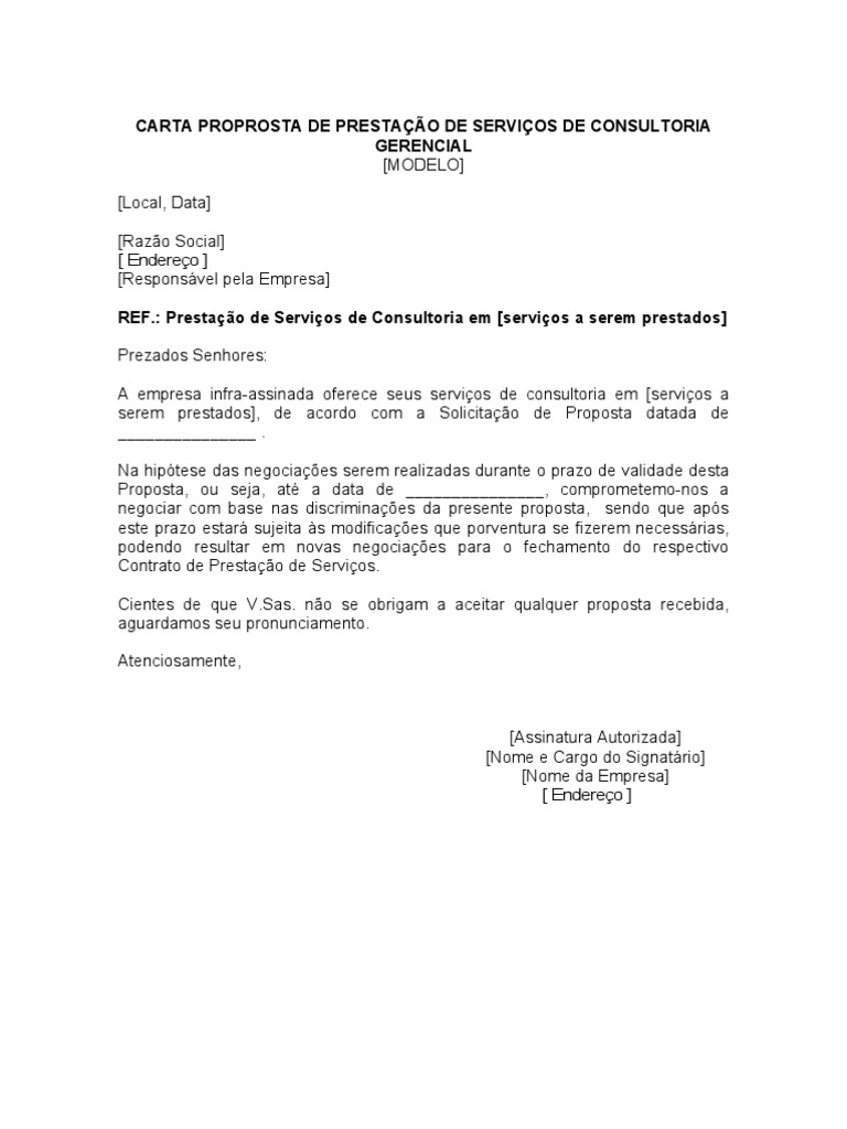 Carta Proposta De Prestação De Serviços De Consultoria 