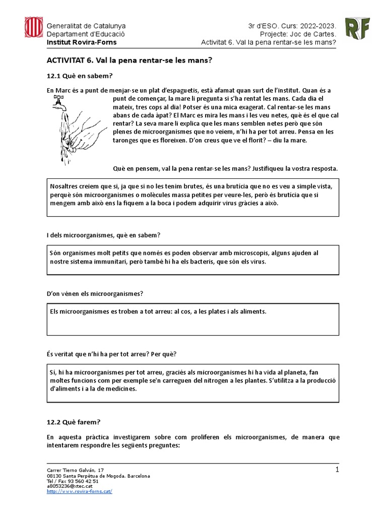 Copia de Activitat 6. Val La Pena Rentar-Se Les Mans | PDF