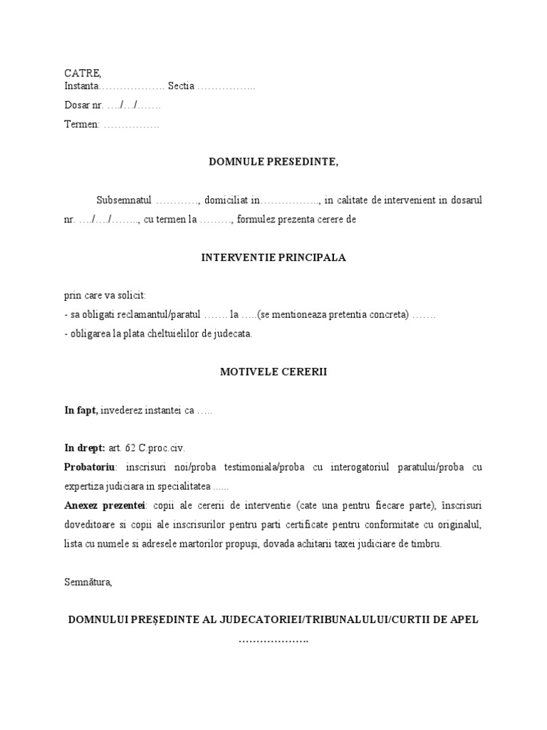 CERERE DE INTERVENTIE PRINCIPALA - Model | PDF