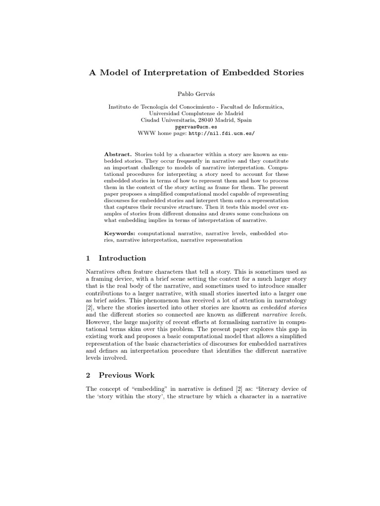 Computational Model for Embedded Stories | PDF | General Fiction