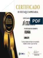 Certificado de Destaque Empresarial para Jô Culinaças