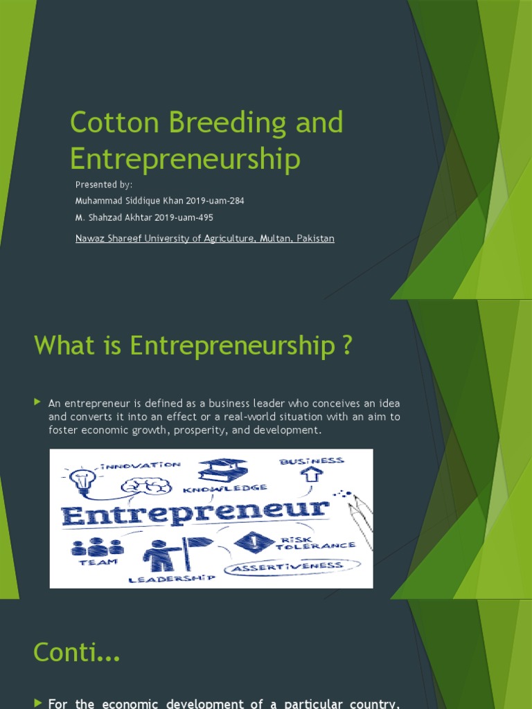 Cotton Breeding And Entrepreneurship Pdf Agriculture Entrepreneurship
