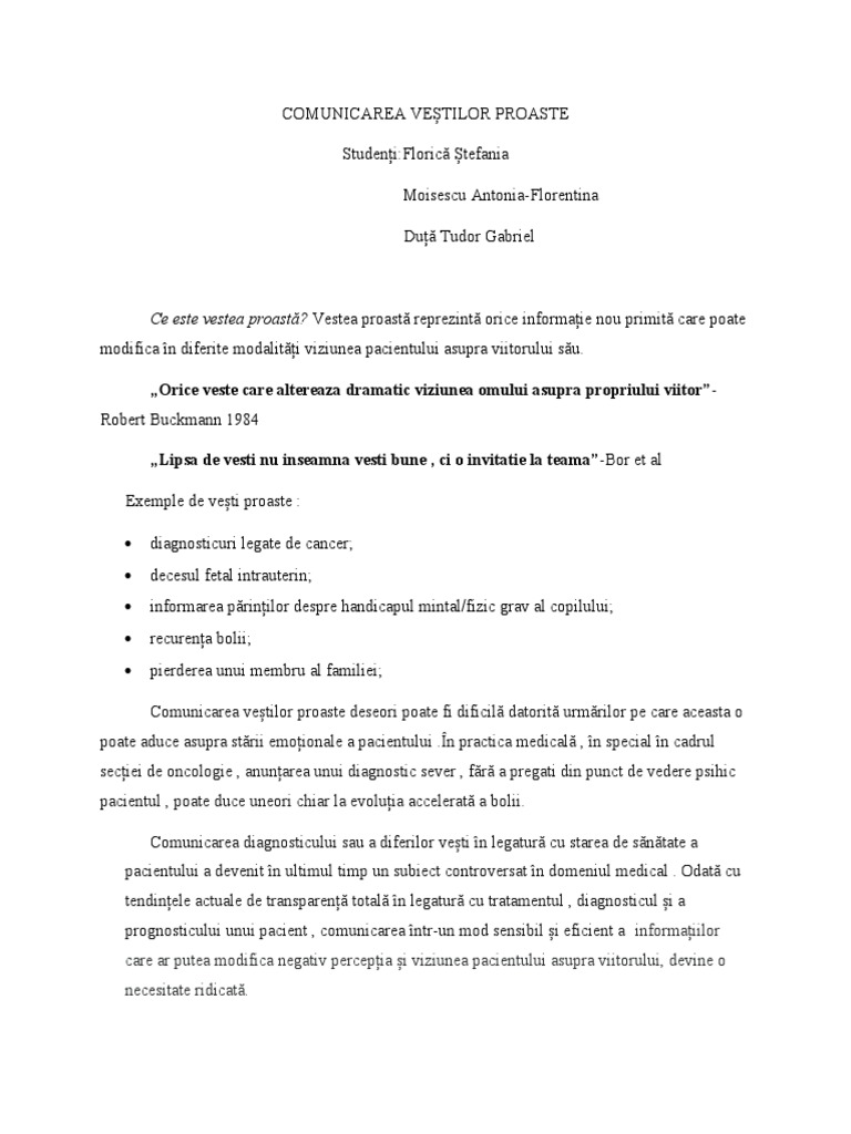 Comunicarea Veștilor Proaste | PDF