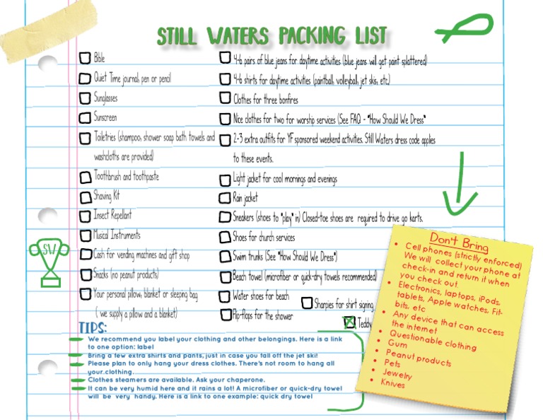 Still Waters Camp Packing List 2025 | PDF | Clothing | Softlines (Retail)
