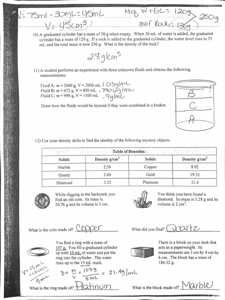 Density Calculation Worksheet PDF