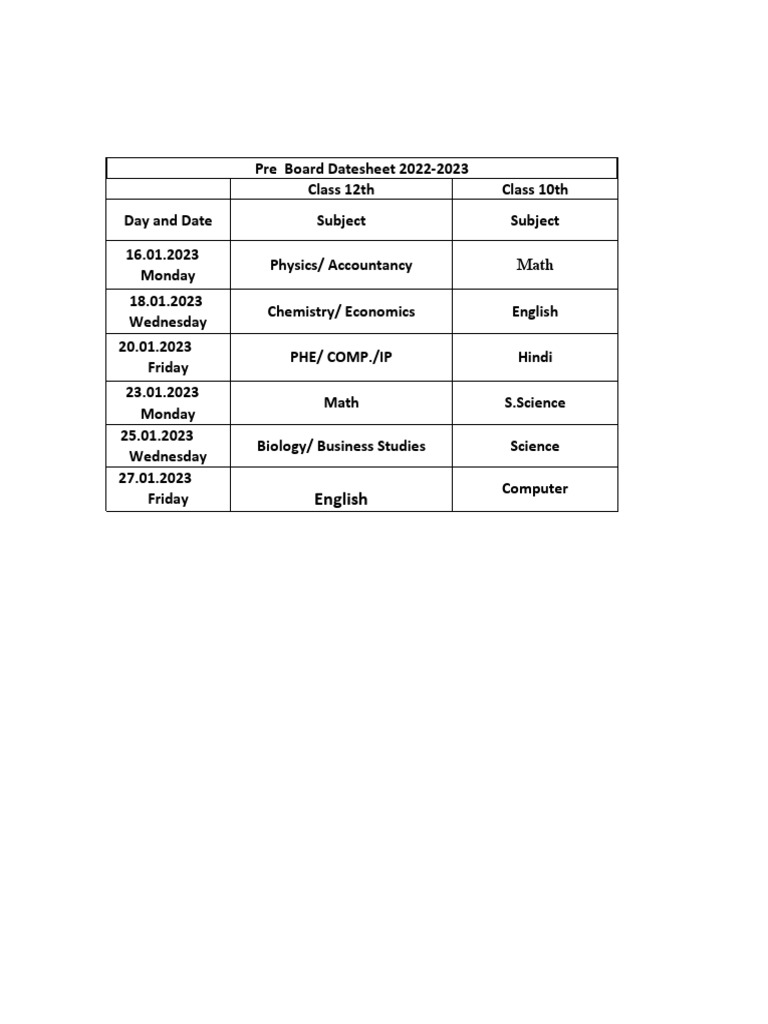 Preboard Datesheet 2023... PDF