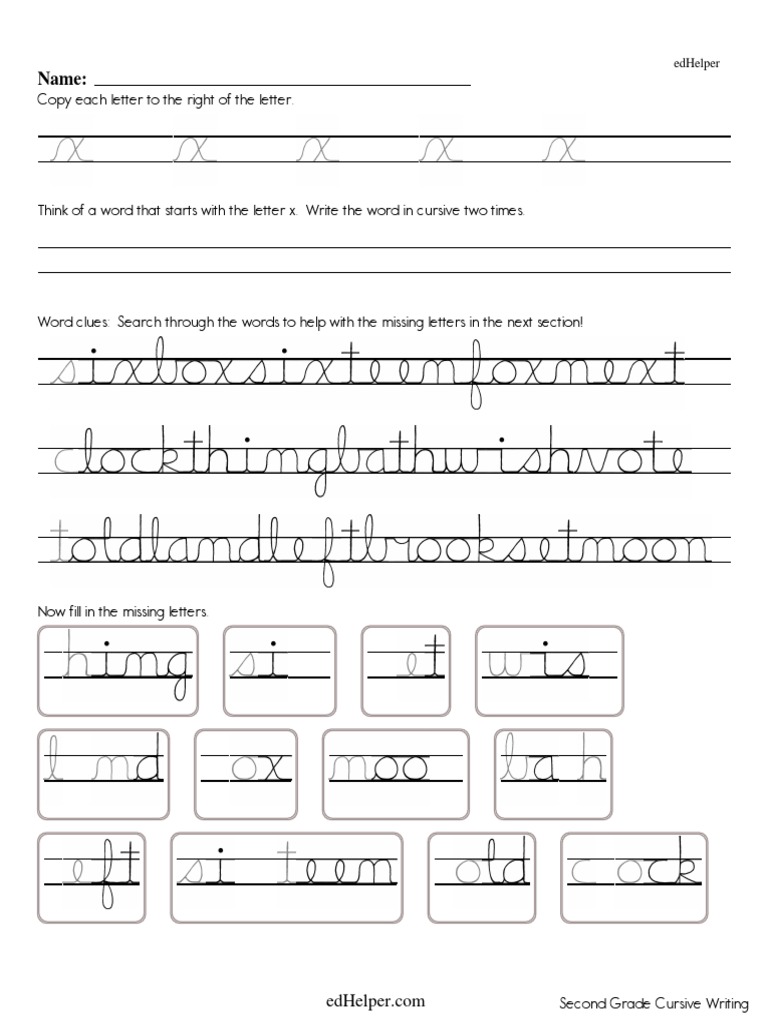 Cursive Writing Worksheets Grade2 Lowercase Letters X Q and Z | PDF