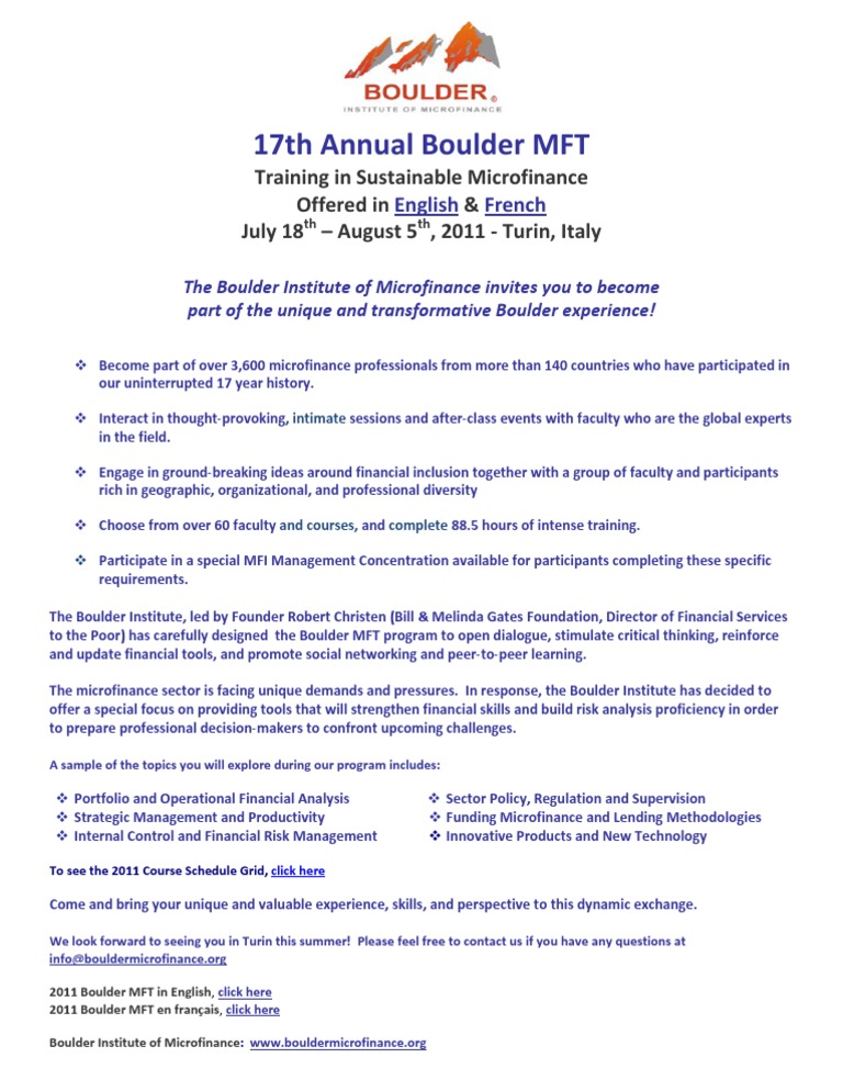 17th Annual Boulder MFT | PDF | Finance & Money Management