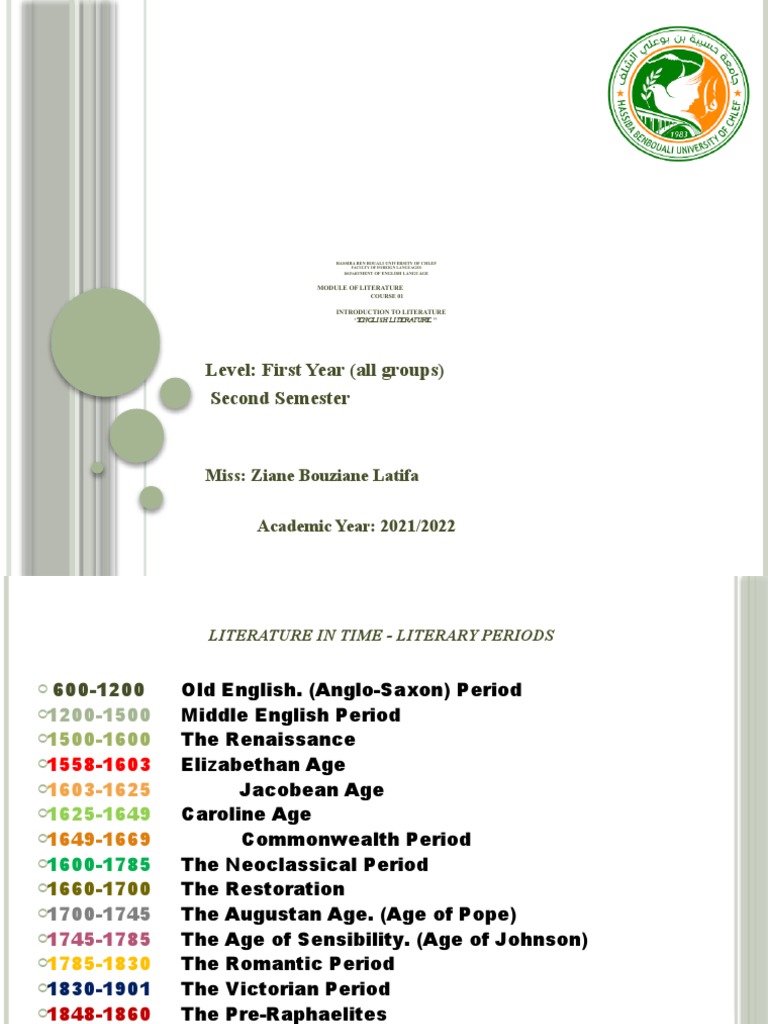 Introduction To Literature Lecture 01 First Year All Groups S2 Pdf