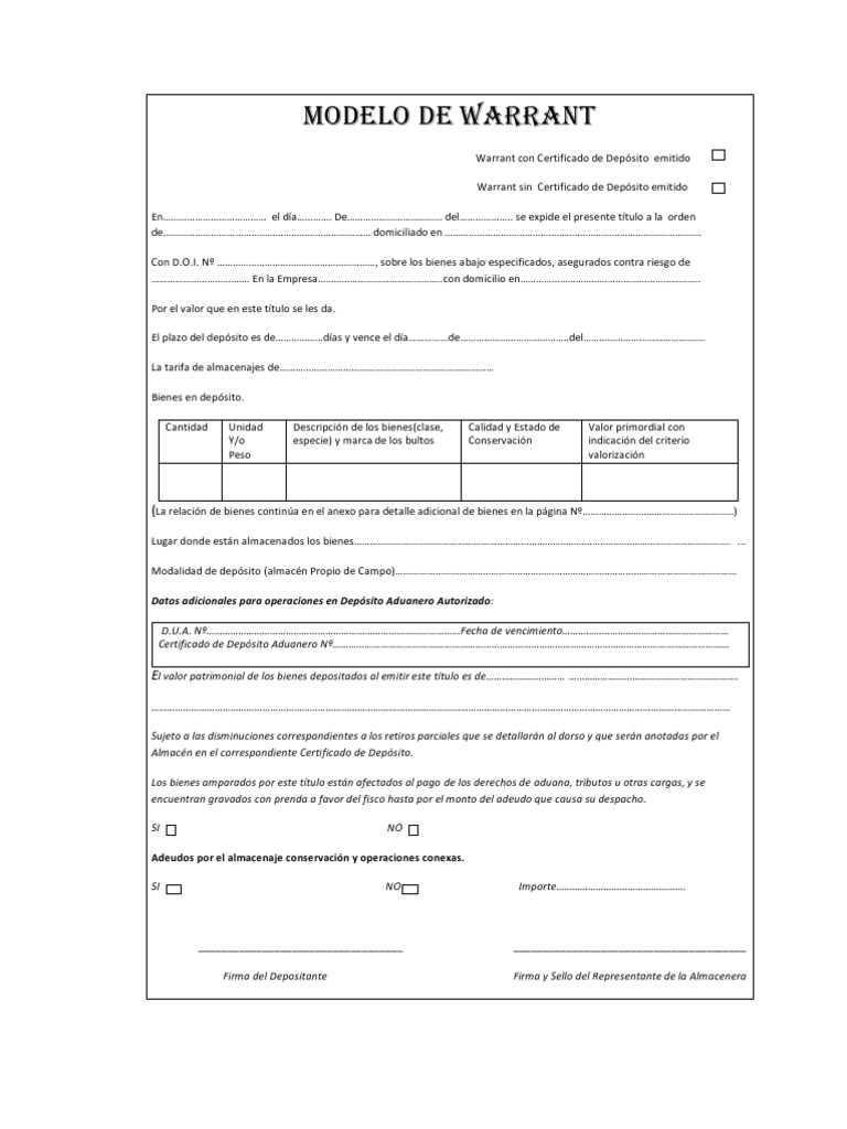 Modelo de Warrant Economias Business