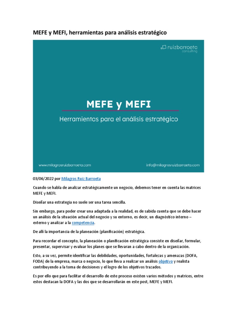 Análisis Estratégico: MEFE y MEFI | PDF | Análisis FODA | Planificación