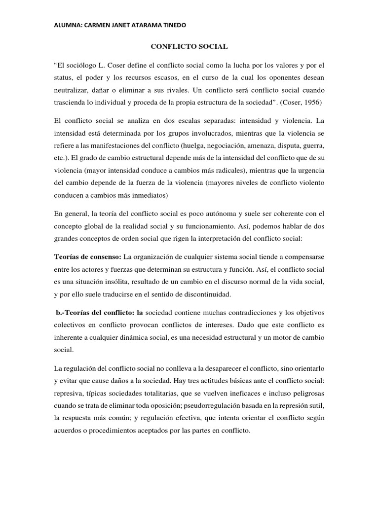 Análisis y Resolución de Conflictos Sociales | PDF | Conflicto (proceso ...