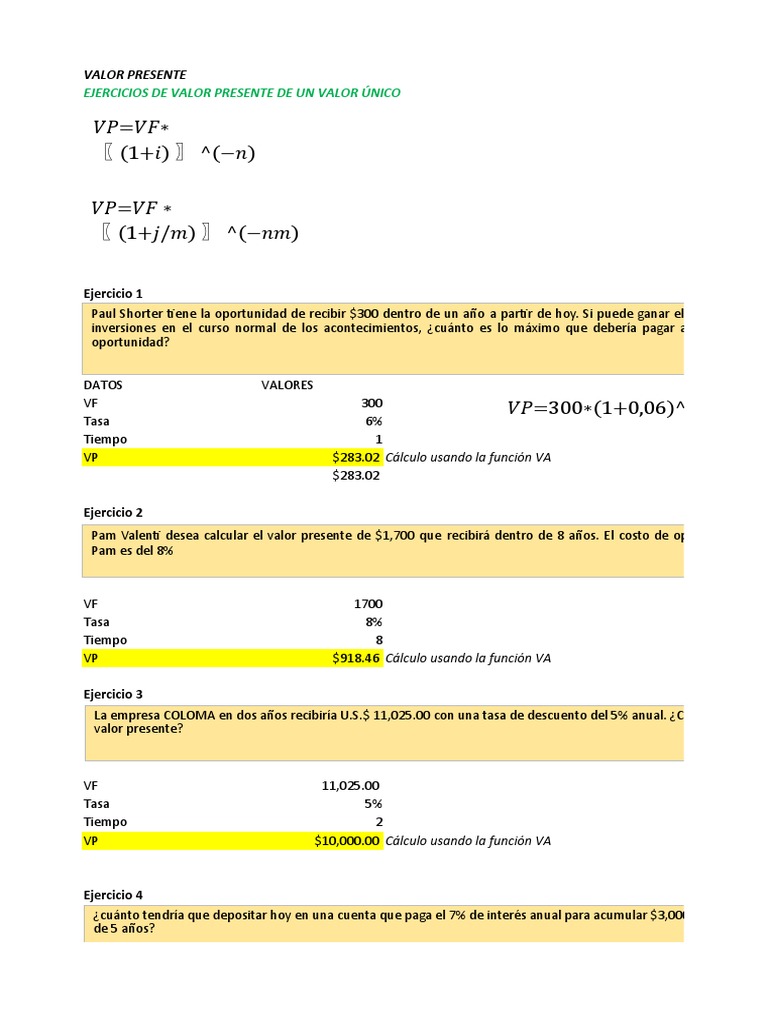 Ejercicio de Valor Presente Neto | PDF | Economias | Business