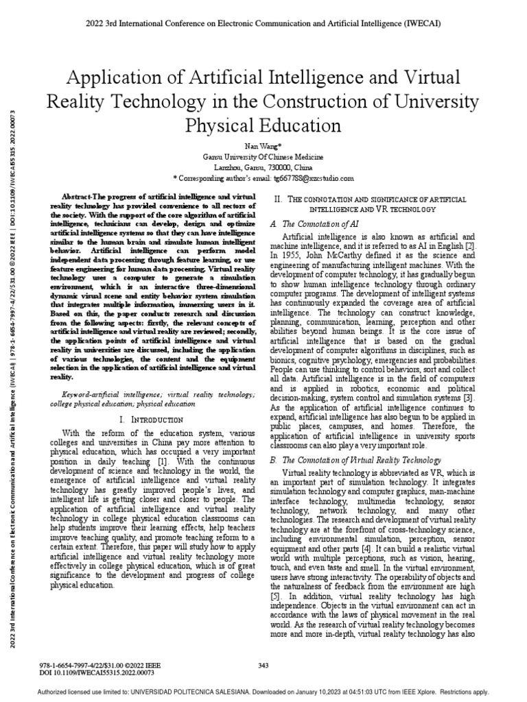 4 Application of Artificial Intelligence and Virtual Reality Technology